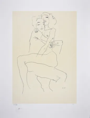 Lithograph Schiele - Couple enlacé / couple embracing - 1911