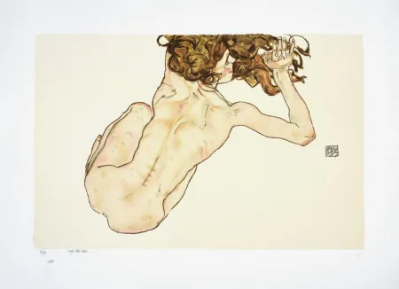 Lithograph Schiele - La femme aux cheveux roux, 1917 I The woman with red hair, 1917 (Kauernder Rückenakt / Crouching Nude, Back View)