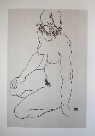 Lithograph Schiele - LA  FILLE A GENOUX / THE GIRL ON THE KNEES (Edith Harms) - Lithographie / Lithograph - 1913