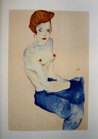 Lithograph Schiele - LA FILLE EN ROBE BLEUE / THE GIRL IN THE BLUE DRESS - Lithographie / Lithograph - 1911