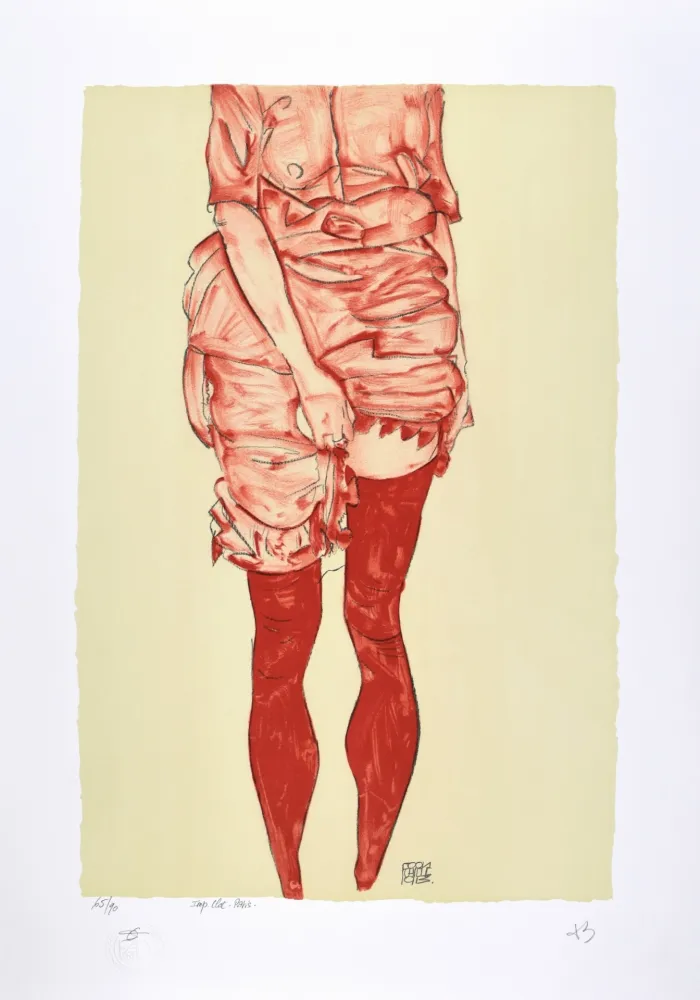 Lithograph Schiele - La fille en rouge, 1913 | The girl in red, 1913