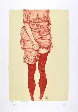 Lithograph Schiele - La fille en rouge, 1913 | The girl in red, 1913