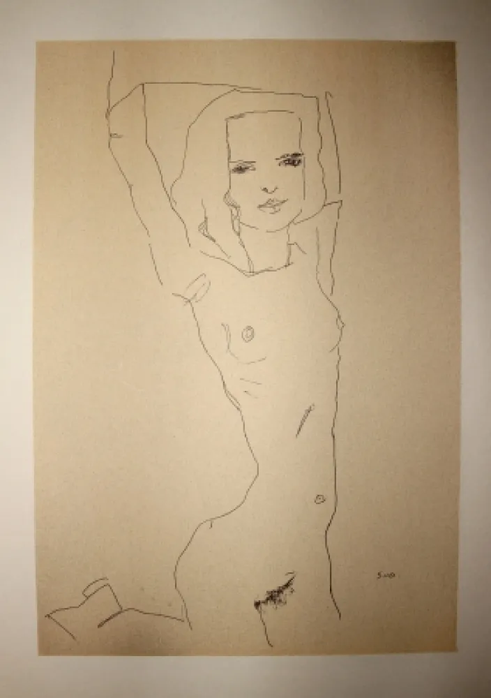 Lithograph Schiele - LA JEUNE FILLE NUE / THE NUDE YOUNG GIRL - Lithographie / Lithograph - 1910