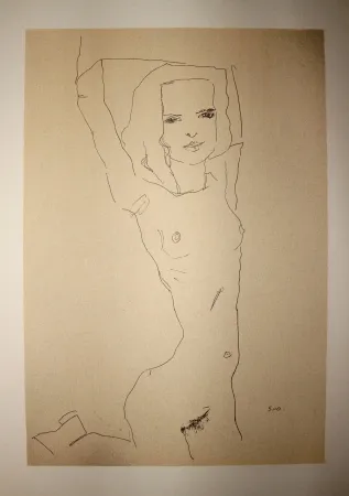 Lithograph Schiele - LA JEUNE FILLE NUE / THE NUDE YOUNG GIRL - Lithographie / Lithograph - 1910
