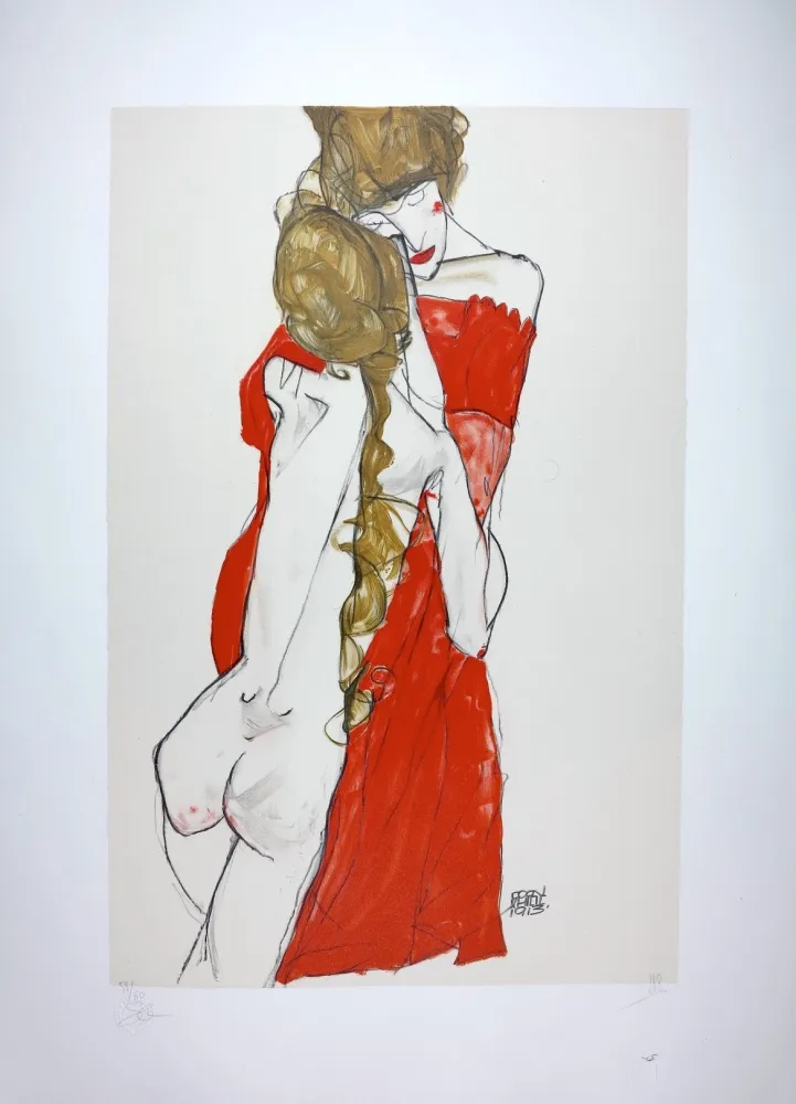 Lithograph Schiele - La Mère & la fille / Mother and Daughter - 1913