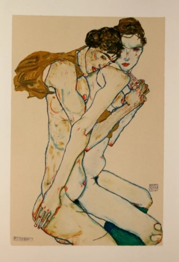 Lithograph Schiele - LES 2 AMIES / FRIENDSHIP - Lithographie / Lithograph - 1913
