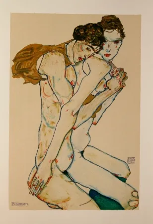 Lithograph Schiele - LES 2 AMIES / FRIENDSHIP - Lithographie / Lithograph - 1913