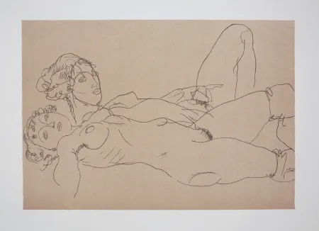 Lithograph Schiele - Les 2 filles / Two girls, 1914 (Two recicling nude girls)