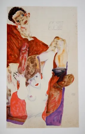 Lithograph Schiele - L'HOTE ROUGE / The RED HOST - Lithographie / Lithograph - 1911