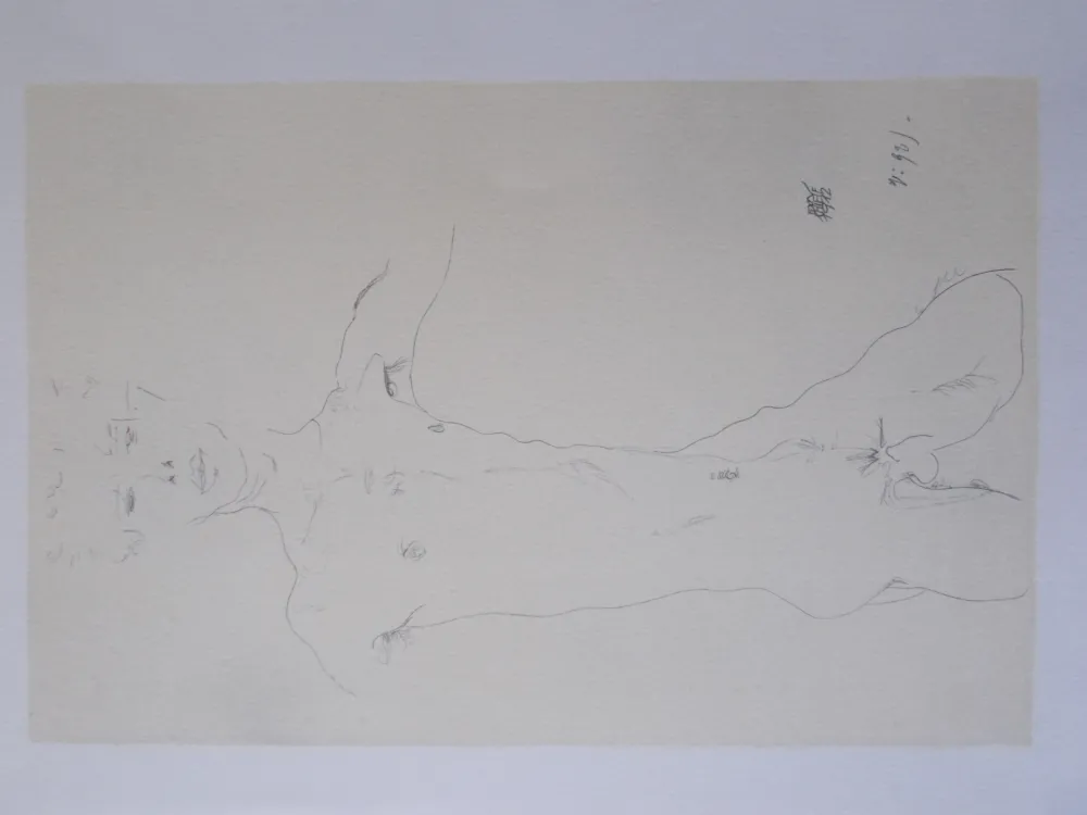 Lithograph Schiele - Standing male nude