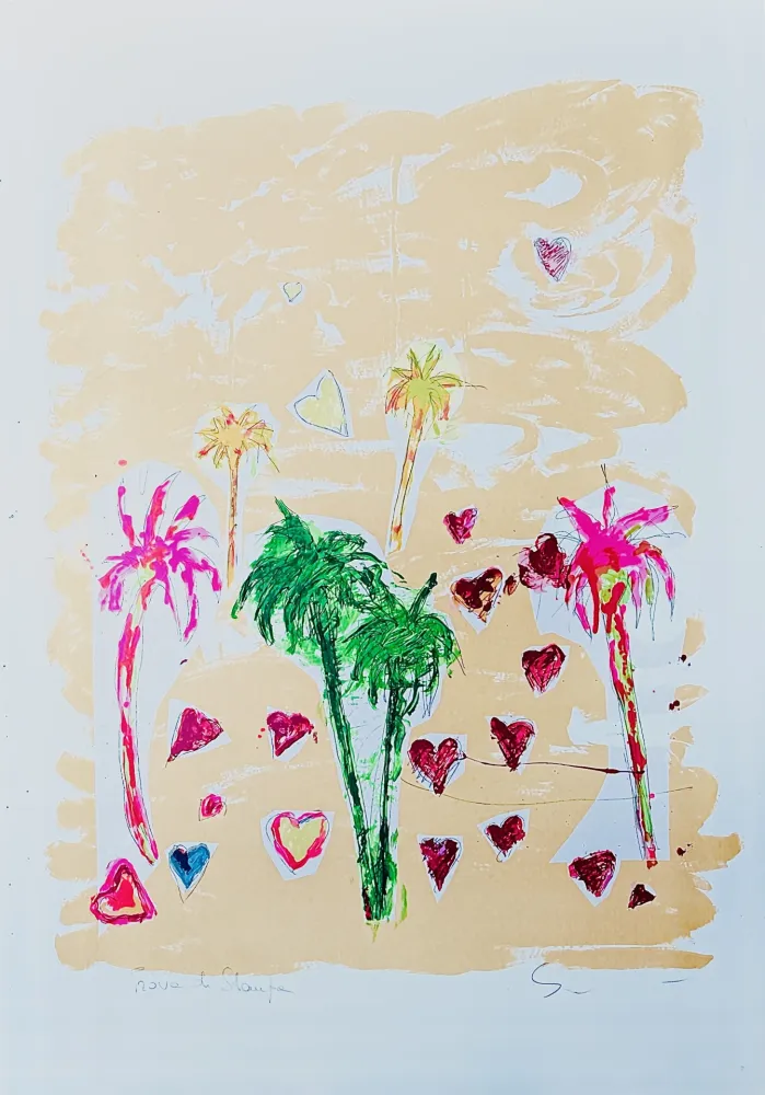 Screenprint Schifano - Palme e cuori