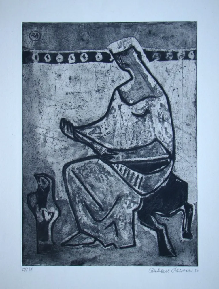 Etching And Aquatint Schlotter - Woman with mandolin