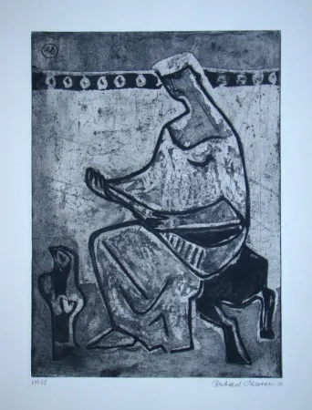 Etching And Aquatint Schlotter - Woman with mandolin