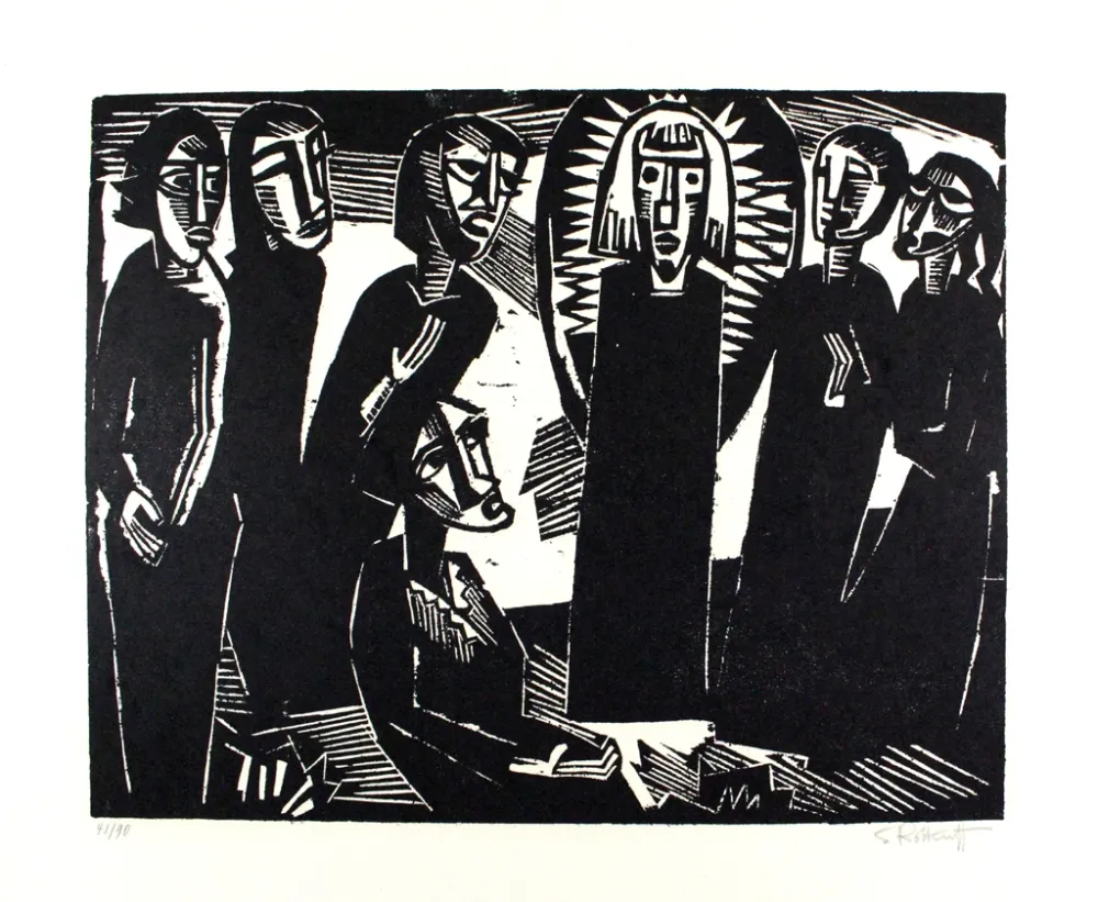 Woodcut Schmidt-Rottluff -  Christus unter den Frauen / Christ among the Women
