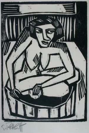Woodcut Schmidt-Rottluff - Frau in der Wanne (Woman in Bath)