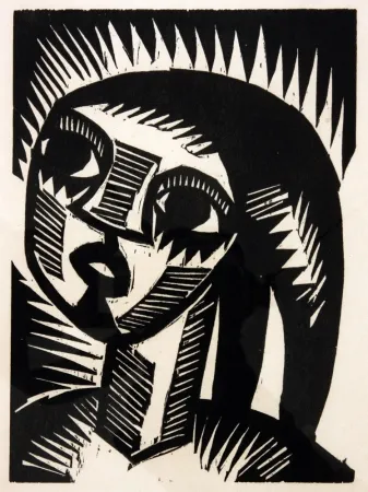 Woodcut Schmidt-Rottluff - Madchen Mit Zopfen