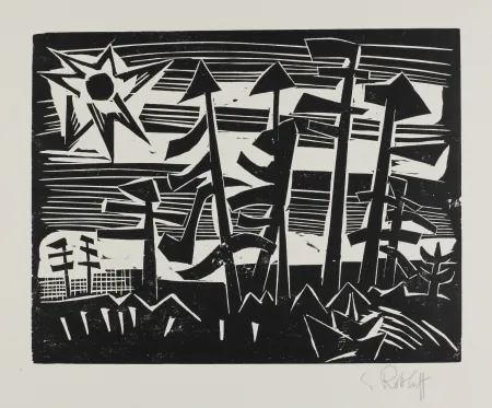 Woodcut Schmidt-Rottluff - Russische Landschaft