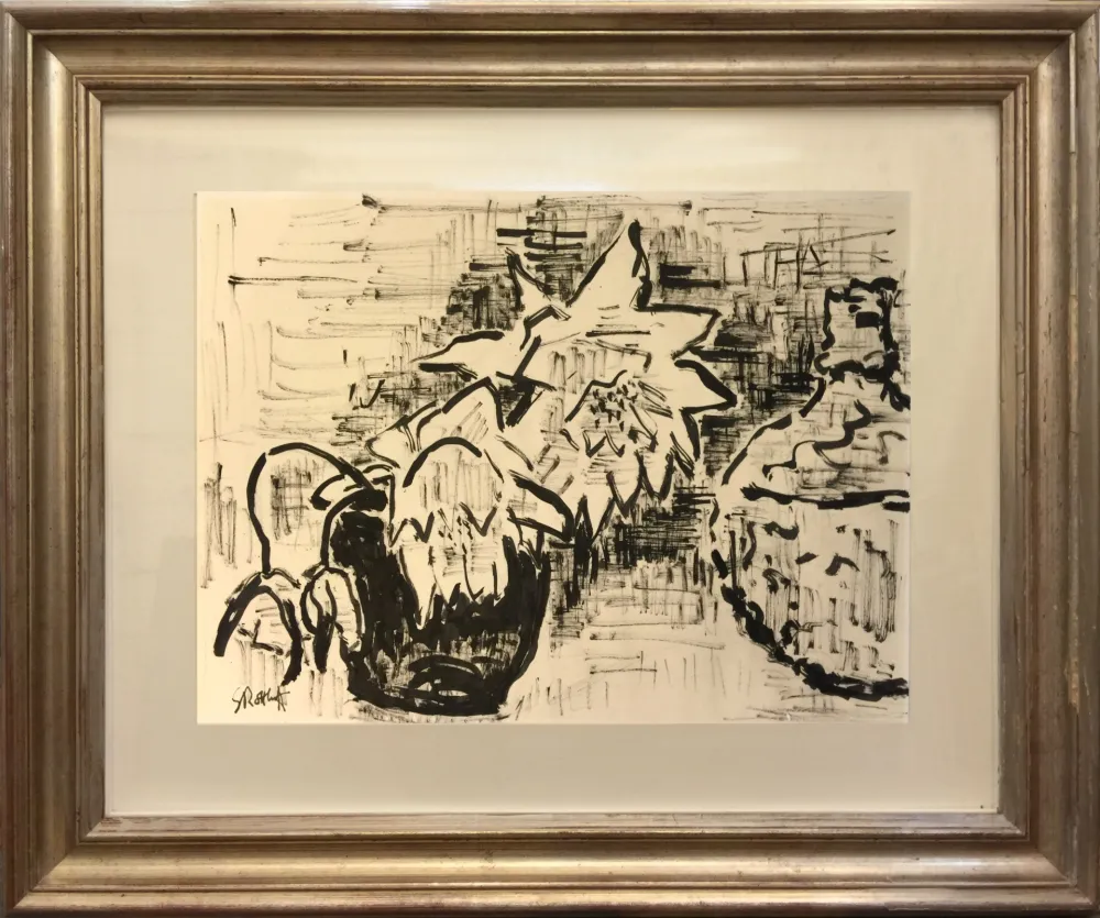 No Technical Schmidt-Rottluff - Stilllife with Sunflowers ORIGINAL INK DRAWING