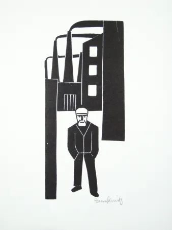 Linocut Schmitz - Arbeiterfreizeit (Worker's Leisure Time)