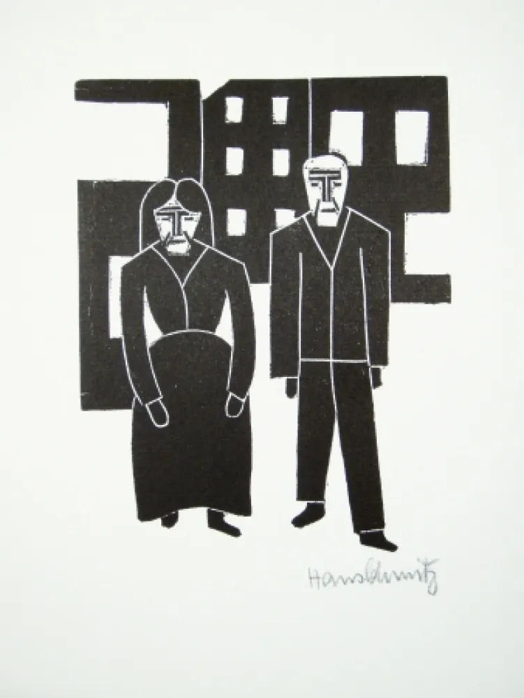 Linocut Schmitz - Arbeiterpaar (Working Couple)