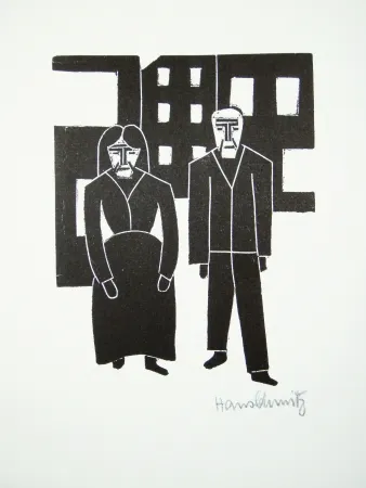 Linocut Schmitz - Arbeiterpaar (Working Couple)