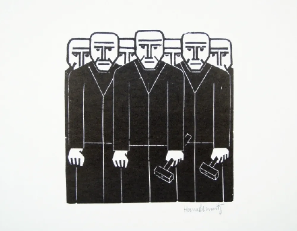 Linocut Schmitz - Die Masse (The Mass)