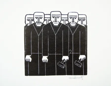 Linocut Schmitz - Die Masse (The Mass)