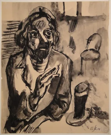 No Technical Schürch - Männliches Porträt (Selbstporträt) mit Glas und Stuhl