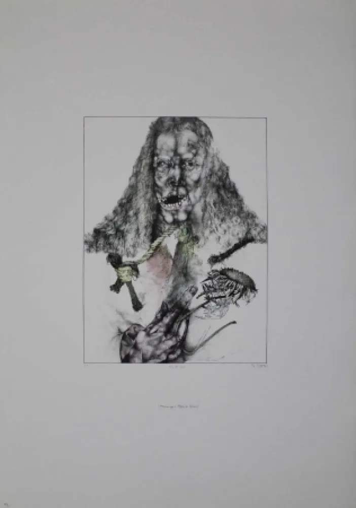 Lithograph Schwarz - Er ist tot (Hommage à Albrecht Dürer)