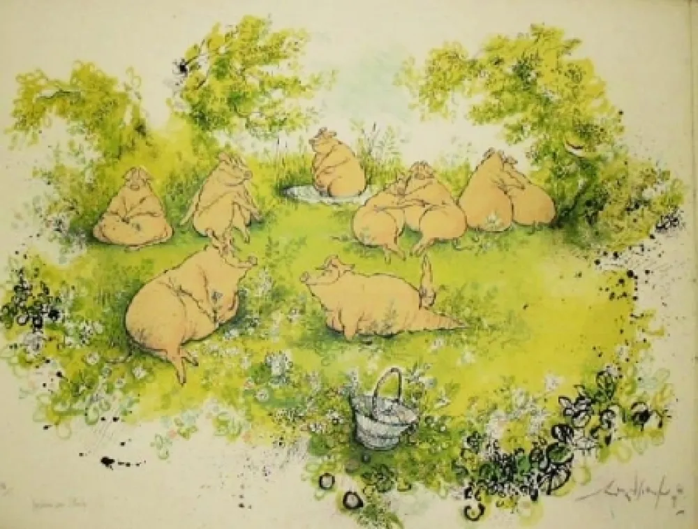 Lithograph Searle - Déjeuner sur l'herbe