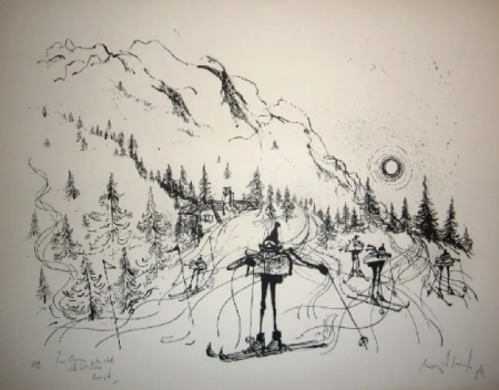 Lithograph Searle - Ski