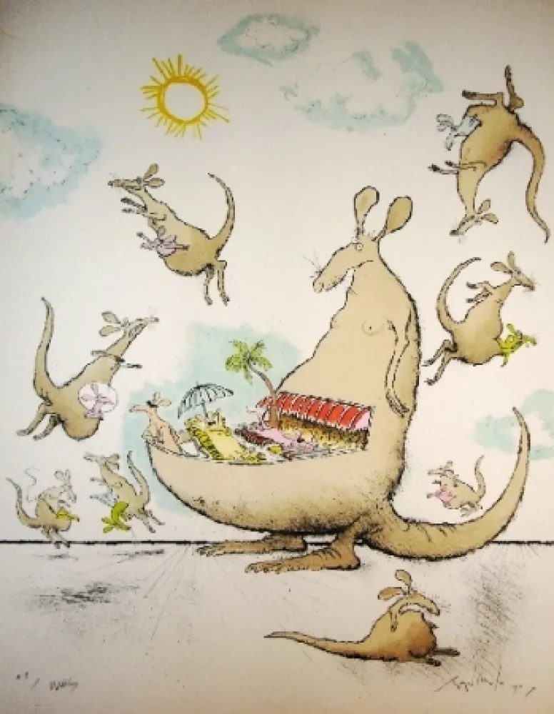 Lithograph Searle - Wallabys