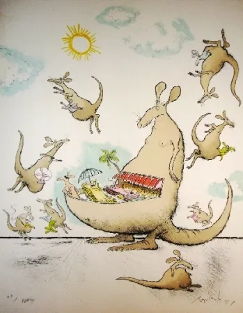 Lithograph Searle - Wallabys