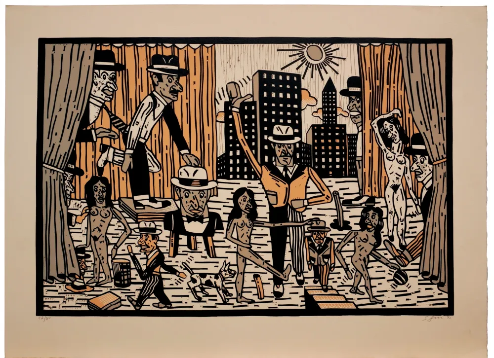 Linocut Segui - Théatre de la ville I
