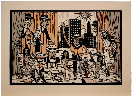 Linocut Segui - Théatre de la ville I