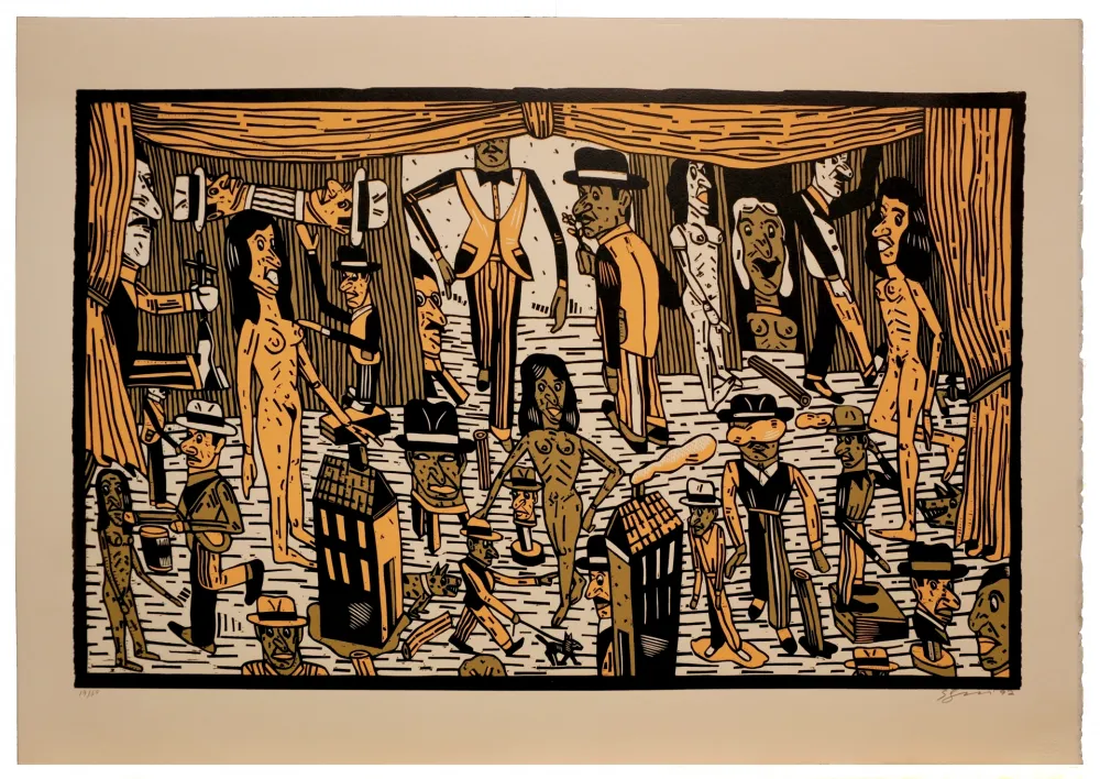 Linocut Segui - Théatre de la ville II