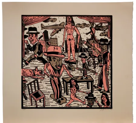 Linocut Segui - Théatre de la ville VII