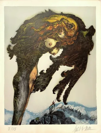 Lithograph Simon - La Femme à Plumes