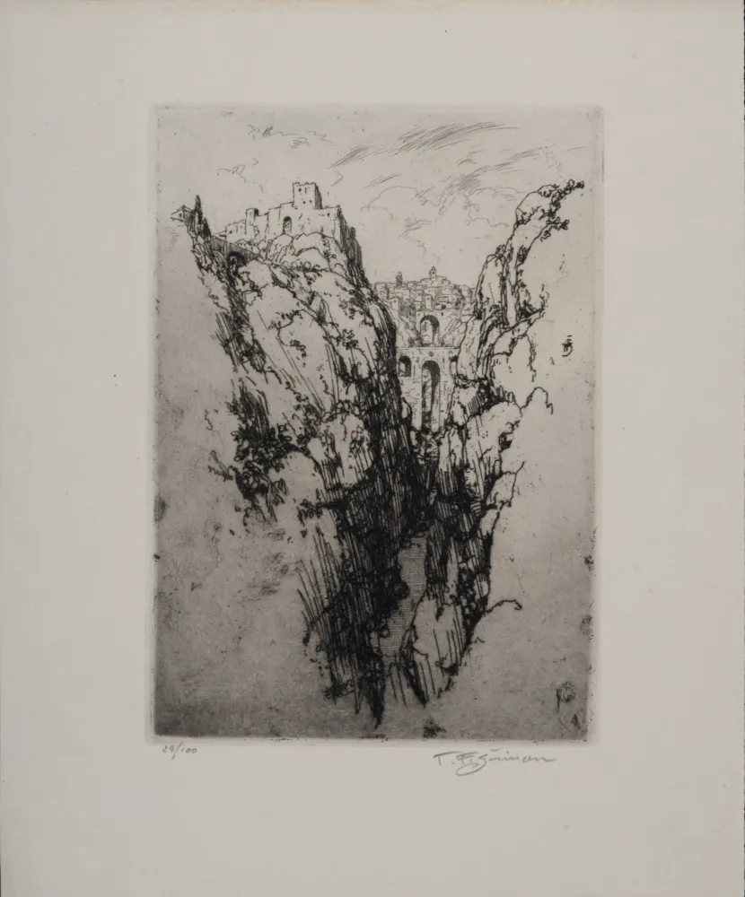 Engraving Simon - Vue de Ronda, c. 1913 - Hand-signed!