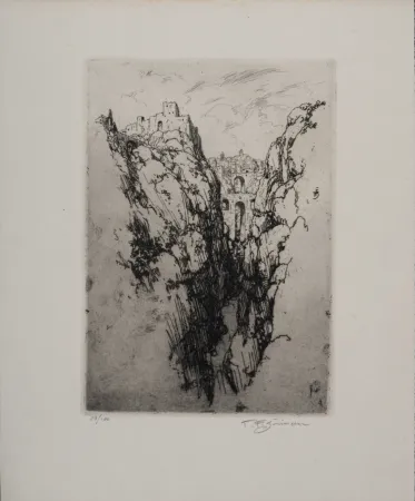 Engraving Simon - Vue de Ronda, c. 1913 - Hand-signed!