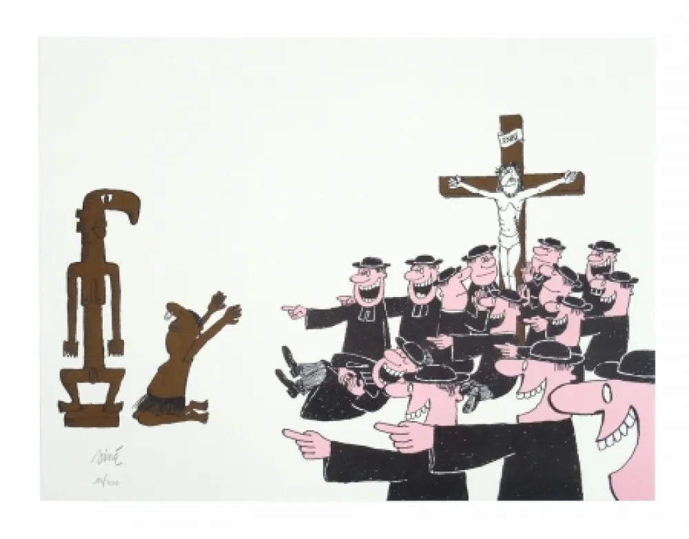 Lithograph Siné - Le curé et l'animiste