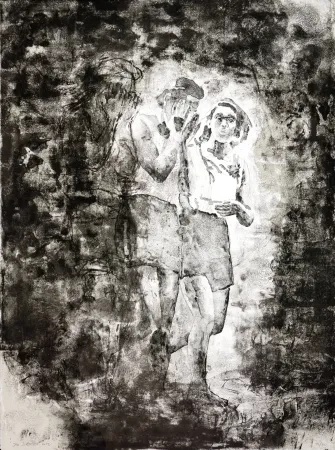 Lithograph Siversten - L'existant-Deux figures sortant