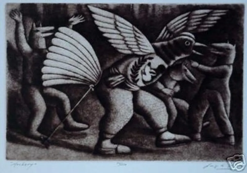 Etching And Aquatint Solari - Gallina y Burlas