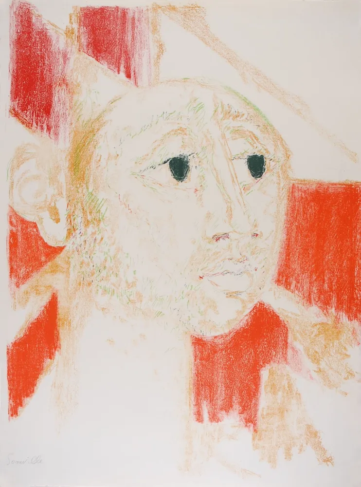 Lithograph Somville - Arlequin Rouge