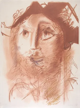 Lithograph Somville - Tête d'Arlequin - SEPIA