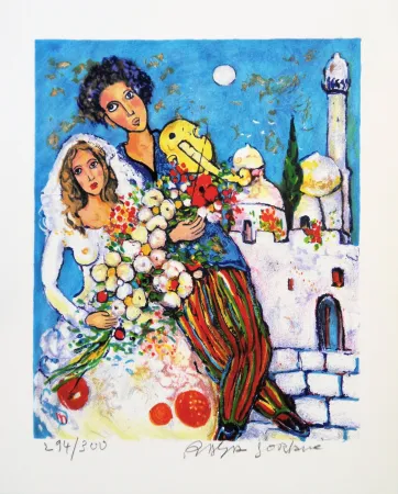 Lithograph Sorkine - Mariage devant la synagogue