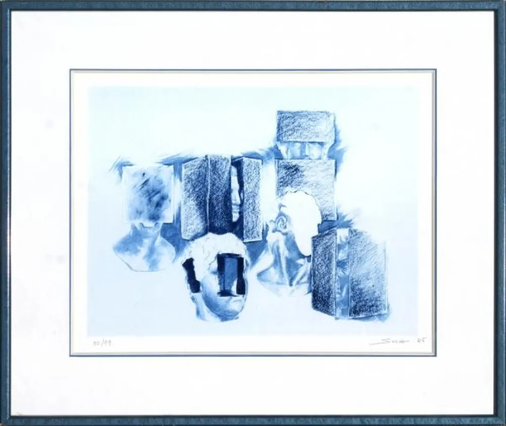 Lithograph Sosno - Etude tete au carré