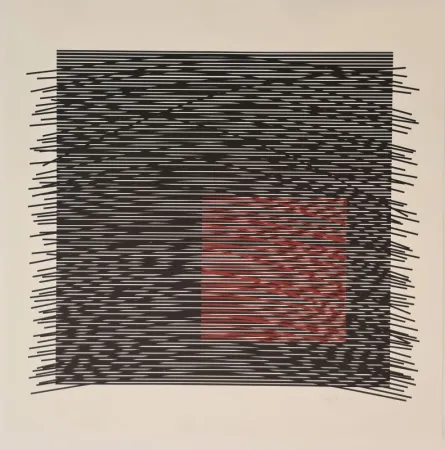 Screenprint Soto - Carré virtuel rouge à droite 