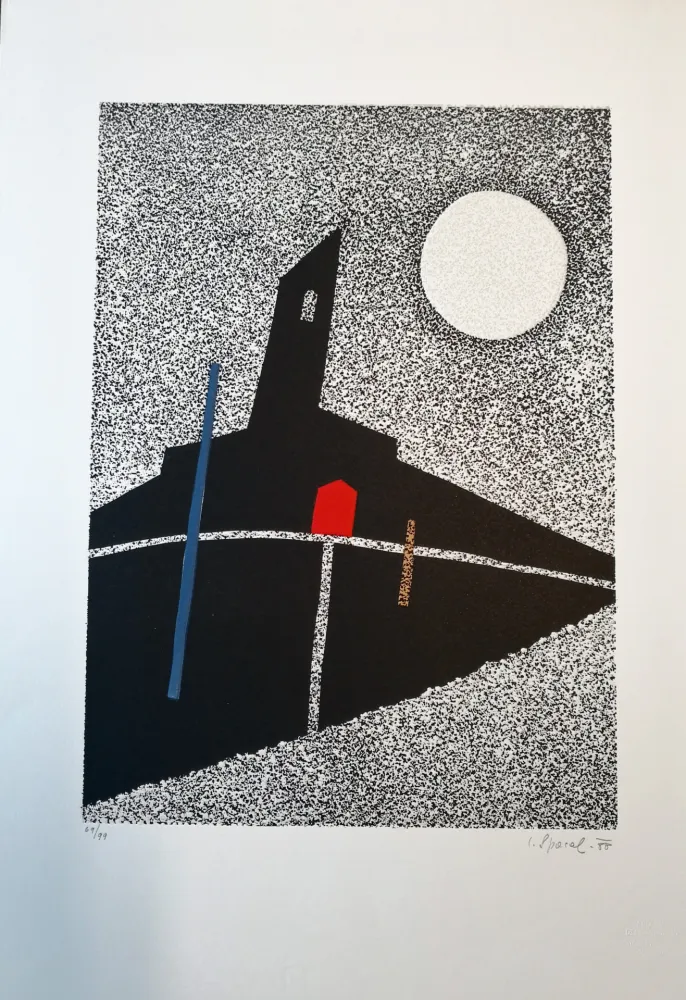 Woodcut Spacal - Luna sul monastero