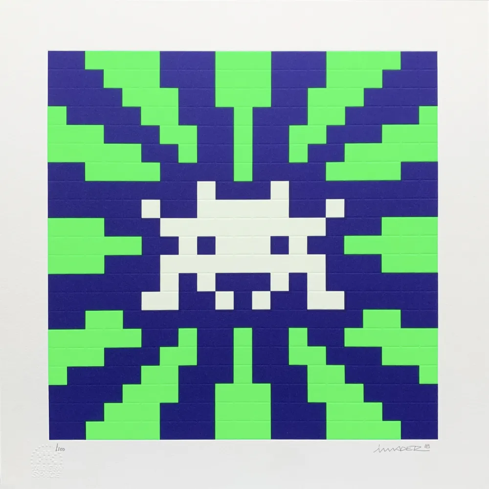 Screenprint Space Invader - Sunset (Blue & Green)